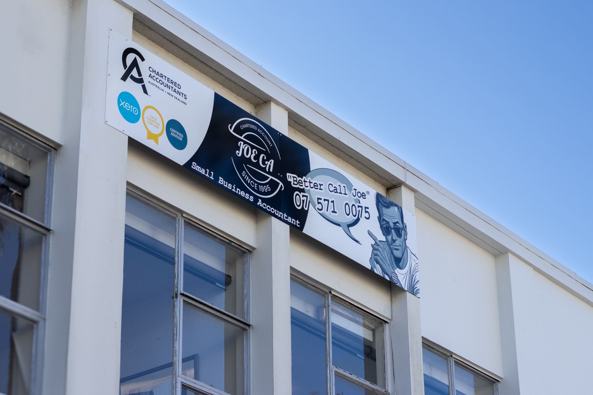 JOE CA LTD signage on the Spring Street office in Tauranga